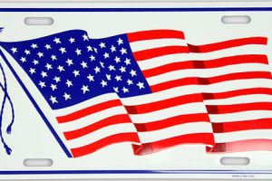 Small Waving American Flag License Plate