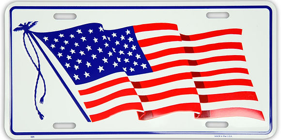 Small Waving American Flag License Plate